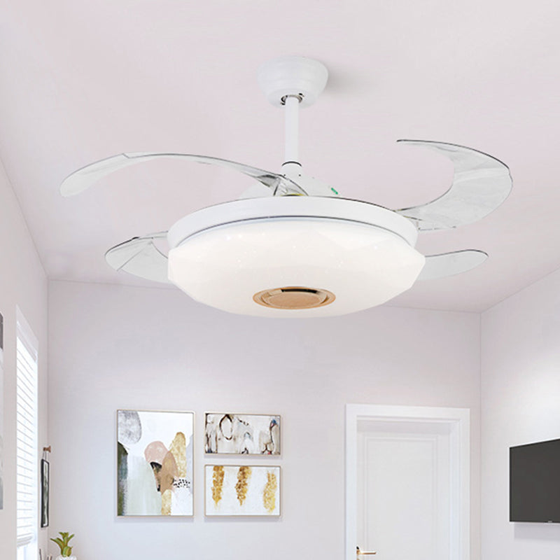 Metal White Hanging ventilador de ventilador Circular de 36 "W LED Contemporáneo Semi Flush Lighting Lighting con 4 cuchillas, control remoto/de pared/control remoto y de pared