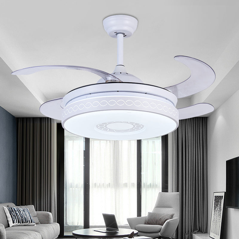 Iluminación del ventilador colgante de círculo acrílico LED contemporáneo 36 "W Sala de estar Semi Flush Light in White con 4 cuchillas, control remoto/pared/control remoto y de pared