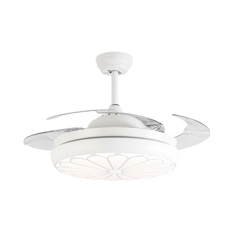 42 "Breedte LED -plafondventilator Lamp Minimalisme Minimalisme Ronde metalen Semi -spoelmontage Lamptrelaat in wit met 4 messen, op afstand/wandregeling/afstandsbediening en wandregeling