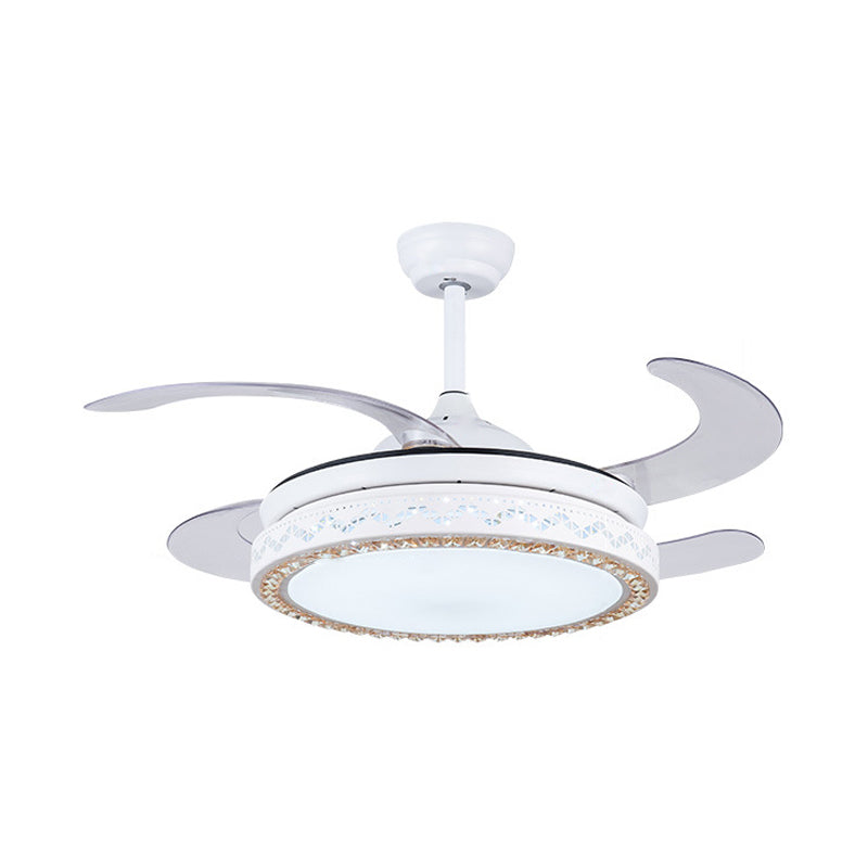 Luz de ventilador de colgar circular blanco acrílico modernista 42 "W LED Sala de estar Semi Flush Mount con 4 cuchillas, control remoto/de pared/control remoto y de pared