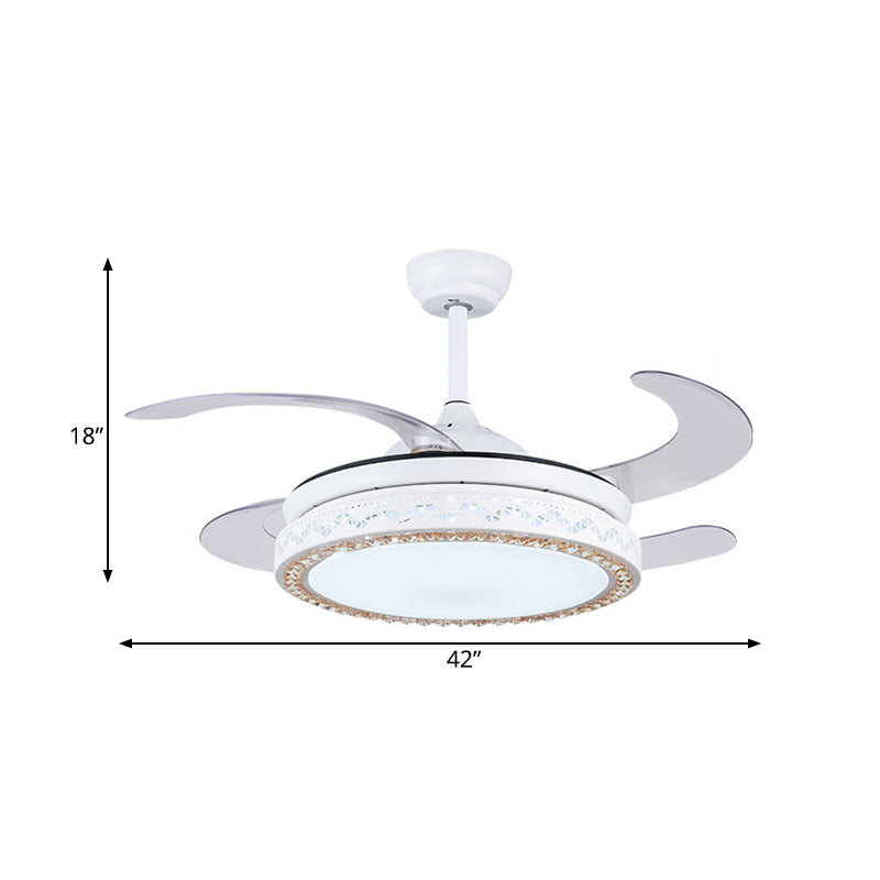 Ventilateur de suspension circulaire blanc moderniste acrylique 42 "W LED Salon Soump à chasse d'eau avec 4 lames, télécommande / mur / télécommande et contrôle mural