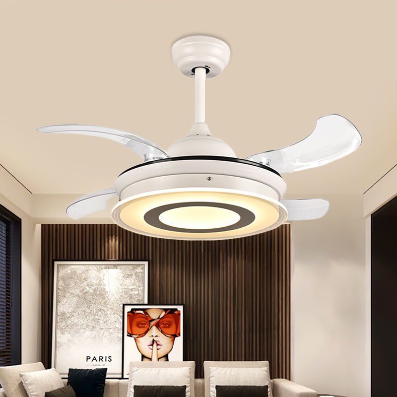 Acrílico Círculo colgante de colgante Luz modernismo LED Sala de estar Semi Flush Mounting en blanco con 4 cuchillas transparentes, 36 "de ancho