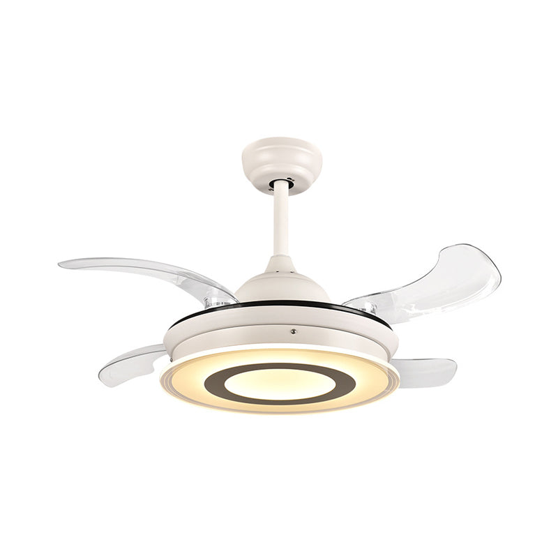 Acrílico Círculo colgante de colgante Luz modernismo LED Sala de estar Semi Flush Mounting en blanco con 4 cuchillas transparentes, 36 "de ancho