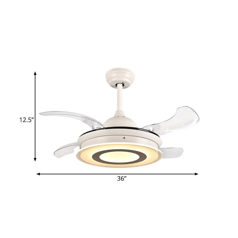 Acrílico Círculo colgante de colgante Luz modernismo LED Sala de estar Semi Flush Mounting en blanco con 4 cuchillas transparentes, 36 "de ancho