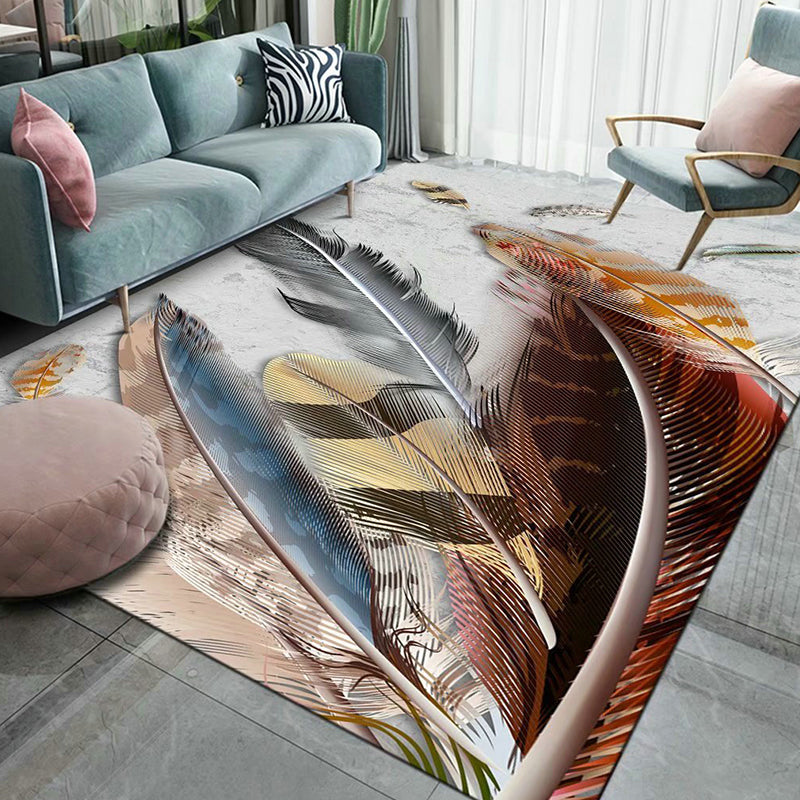 Gold Feather Rug Polyester Novelty Rug Stain Resistant Rug for Living Room