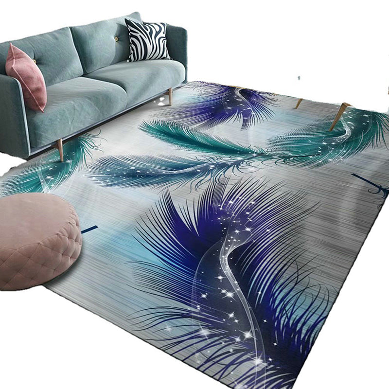 Gold Feather Rug Polyester Novelty Rug Stain Resistant Rug for Living Room