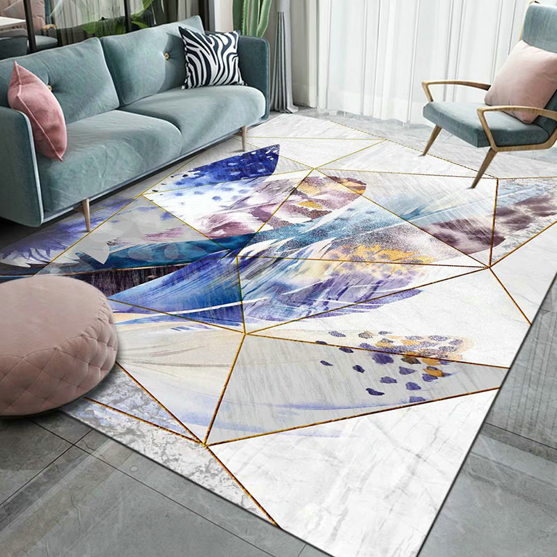 Gold Feather Rug Polyester Novelty Rug Stain Resistant Rug for Living Room