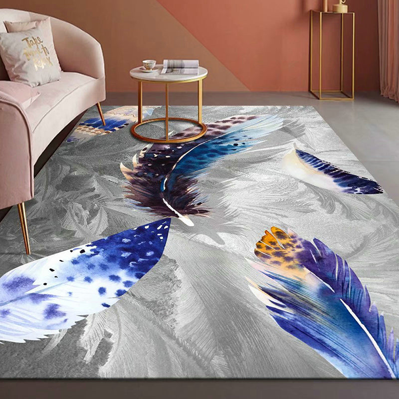 Gold Feather Rug Polyester Novelty Rug Stain Resistant Rug for Living Room