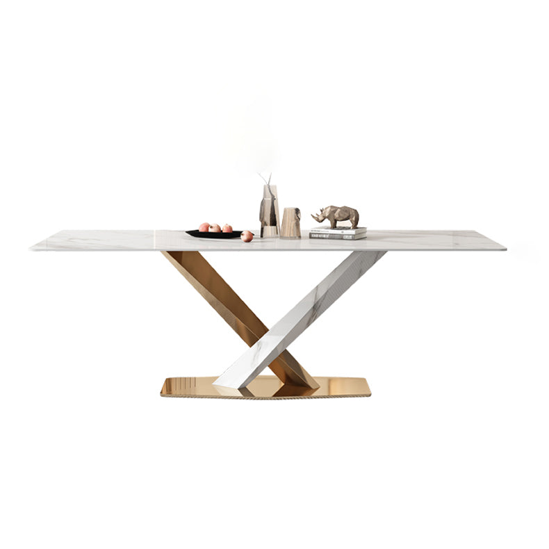 Glam White Sintered Stone Dining Table Rectangle Shape Standard Dining Table for Kitchen