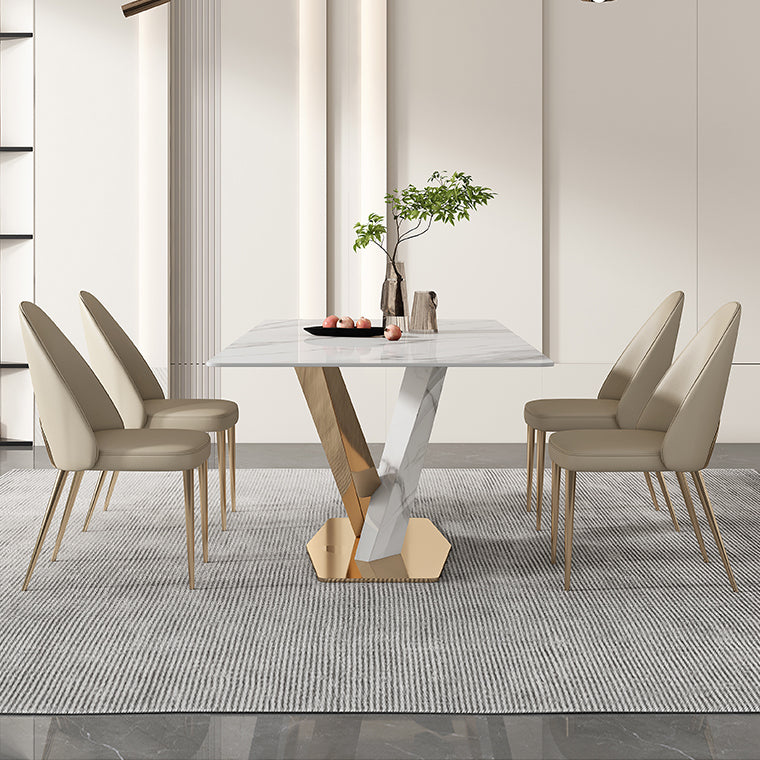 Glam White Sintered Stone Dining Table Rectangle Shape Standard Dining Table for Kitchen
