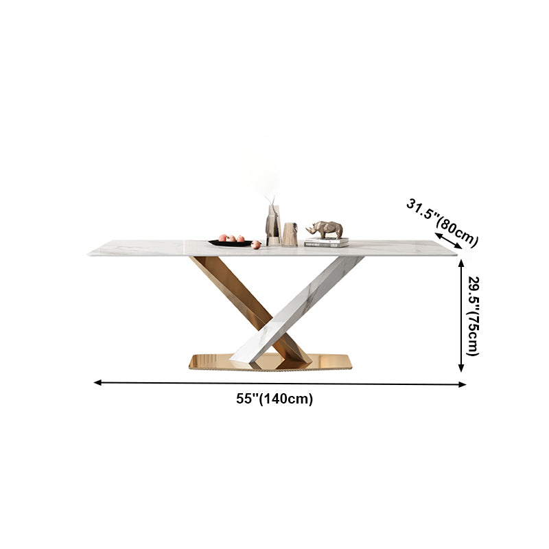 Glam White Sintered Stone Dining Table Rectangle Shape Standard Dining Table for Kitchen