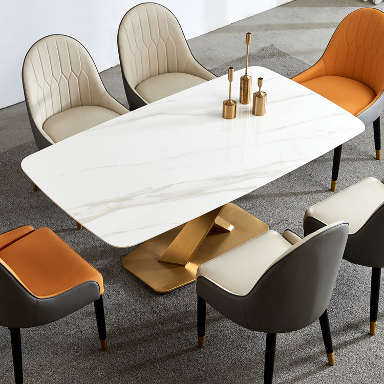 Glam Sintered Stone Top Standard Dining Table Rectangle Shape Dining Table for Kitchen
