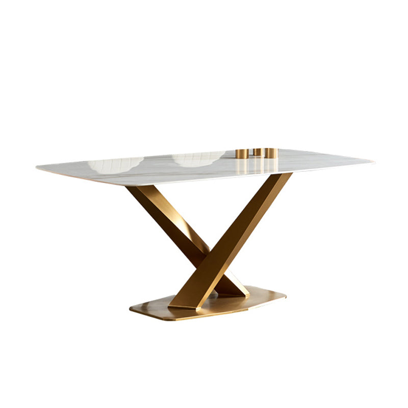 Glam Sintered Stone Top Standard Dining Table Rectangle Shape Dining Table for Kitchen