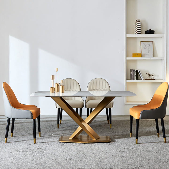 Glam Sintered Stone Top Standard Dining Table Rectangle Shape Dining Table for Kitchen