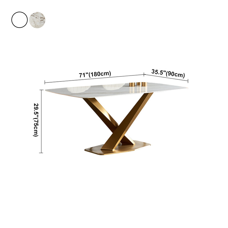 Glam Sintered Stone Top Standard Dining Table Rectangle Shape Dining Table for Kitchen