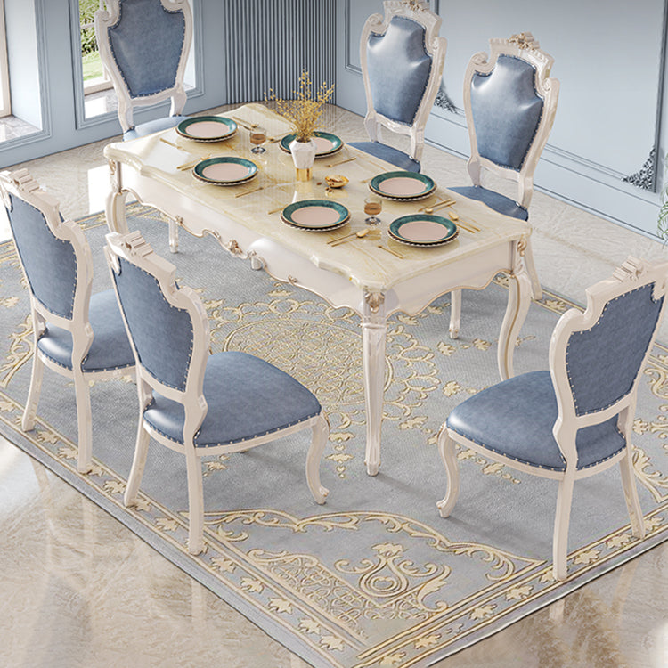 Rectangle Shape White Tone Dining Table Victoria 4 Legs Table for Dining Room