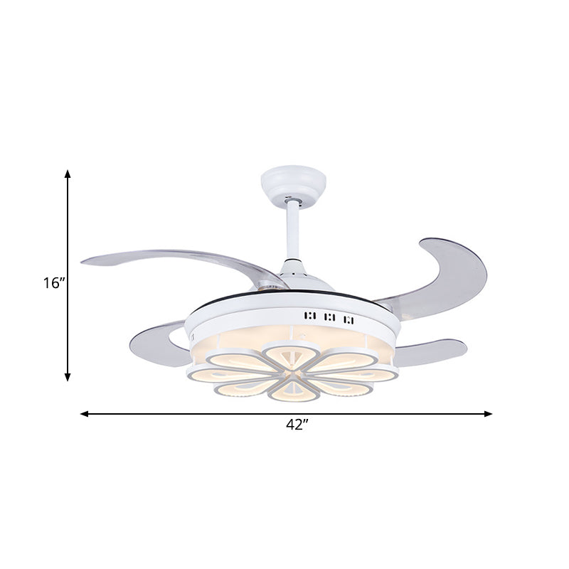 42 "Breedte moderne ring plafondventilator lamp led acryl semi spoellamp in wit met 4 heldere messen voor woonkamer