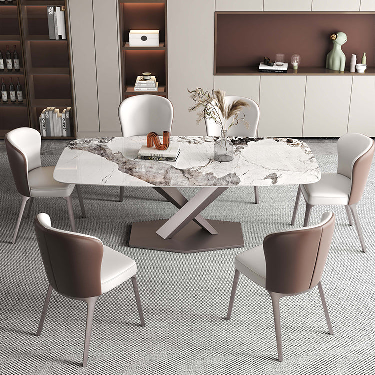 Rectangle White Tone Dining Table Sintered Stone Table Luxury with Pedestal