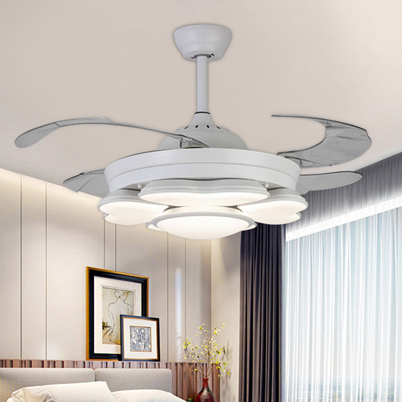 42 "W LED Acrylhanges Lüfterlampe Nordic White Ring Schlafzimmer Halbflush -Halterung Leuchte mit 4 Klingen, Fern-/Wandsteuerung/Fernbedienung und Wandsteuerung