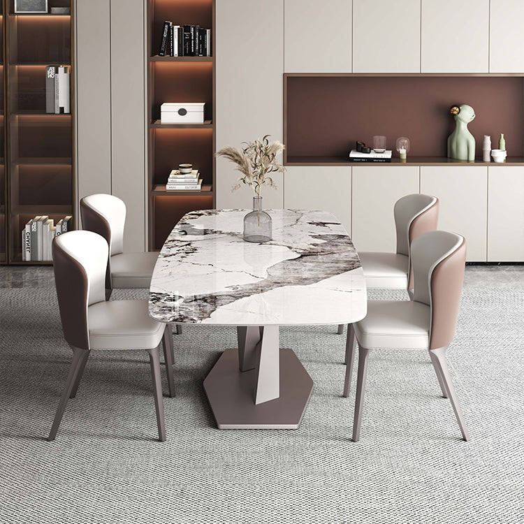 Rectangle White Tone Dining Table Sintered Stone Table Luxury with Pedestal