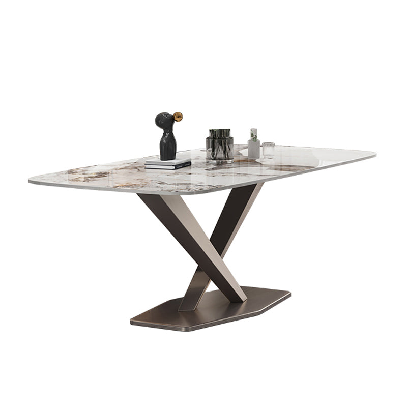 Rectangle White Tone Dining Table Sintered Stone Table Luxury with Pedestal
