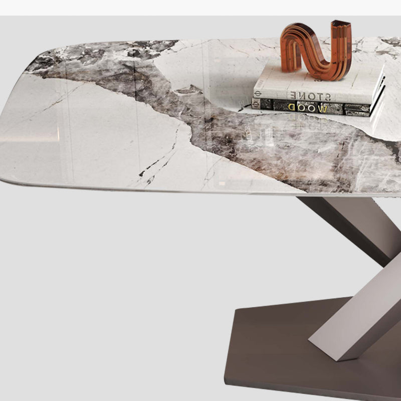 Rectangle White Tone Dining Table Sintered Stone Table Luxury with Pedestal