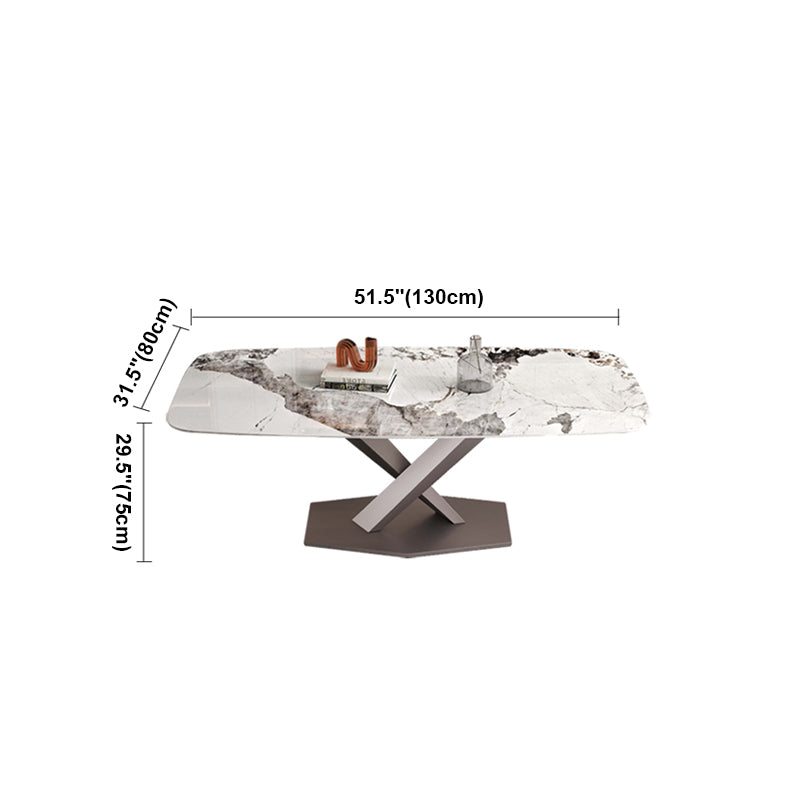 Rectangle White Tone Dining Table Sintered Stone Table Luxury with Pedestal