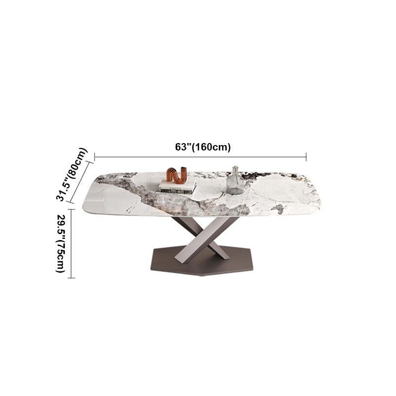 Rectangle White Tone Dining Table Sintered Stone Table Luxury with Pedestal