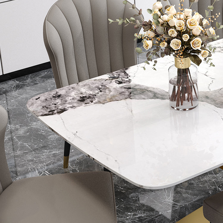 Rectangle Glam Dining Table White Tone Fixed Table with Sintered Stone