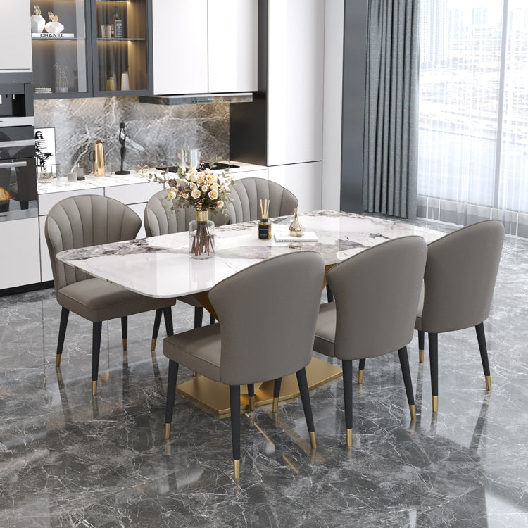 Rectangle Glam Dining Table White Tone Fixed Table with Sintered Stone