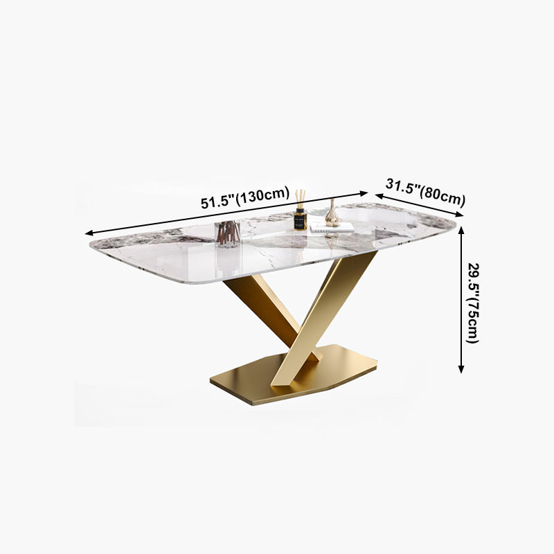 Rectangle Glam Dining Table White Tone Fixed Table with Sintered Stone