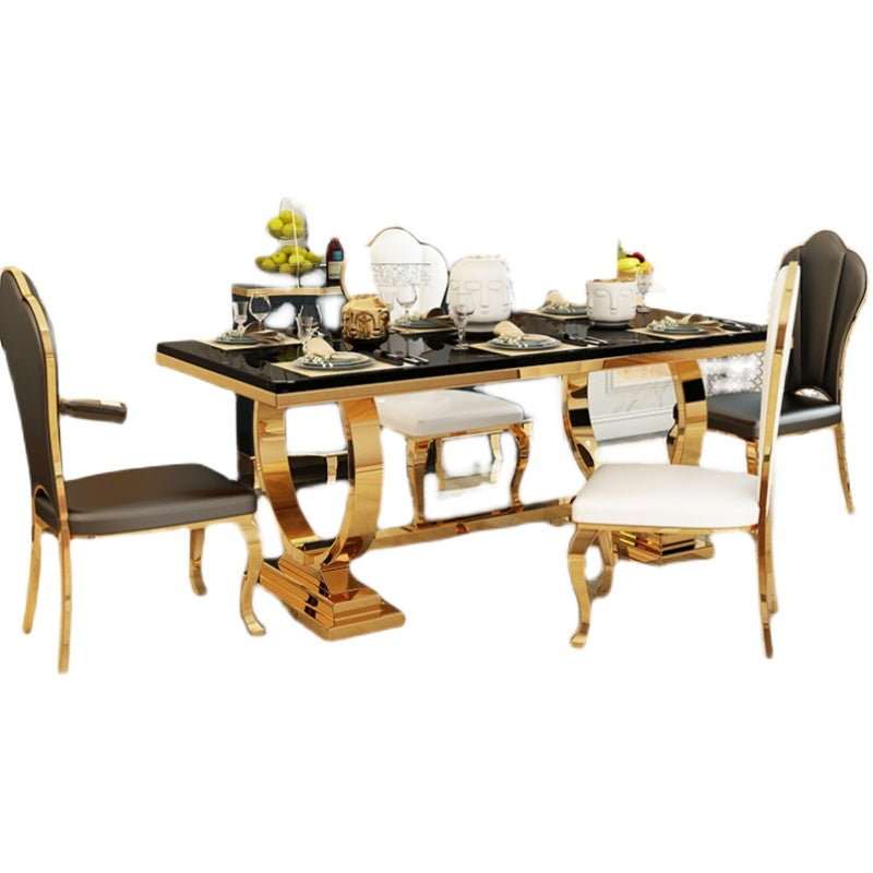Table à manger rectangulaire bicolore, Table en pierre frittée de luxe avec piédestal