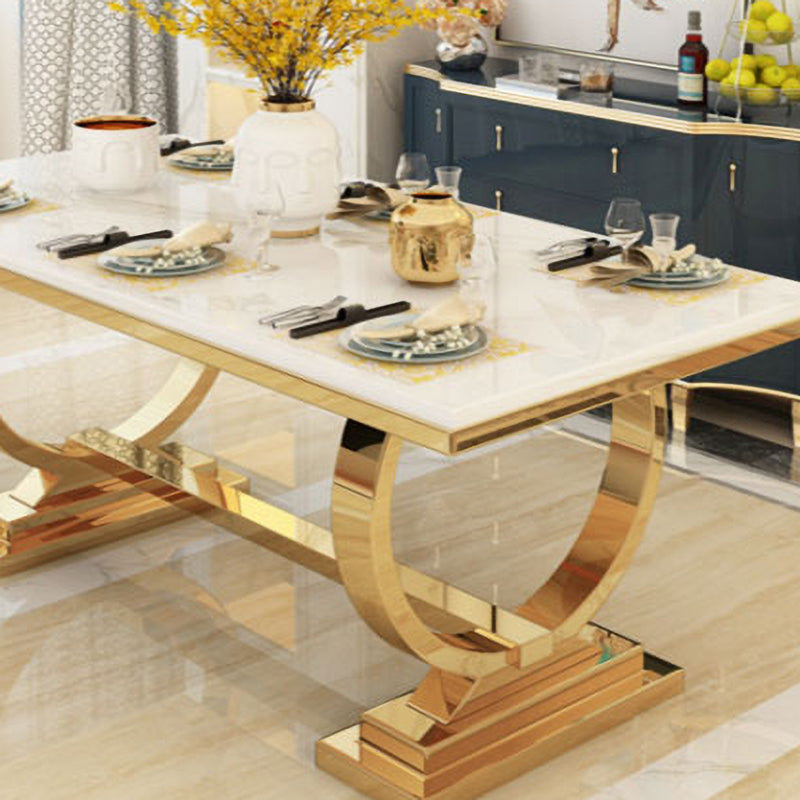 Table à manger rectangulaire bicolore, Table en pierre frittée de luxe avec piédestal