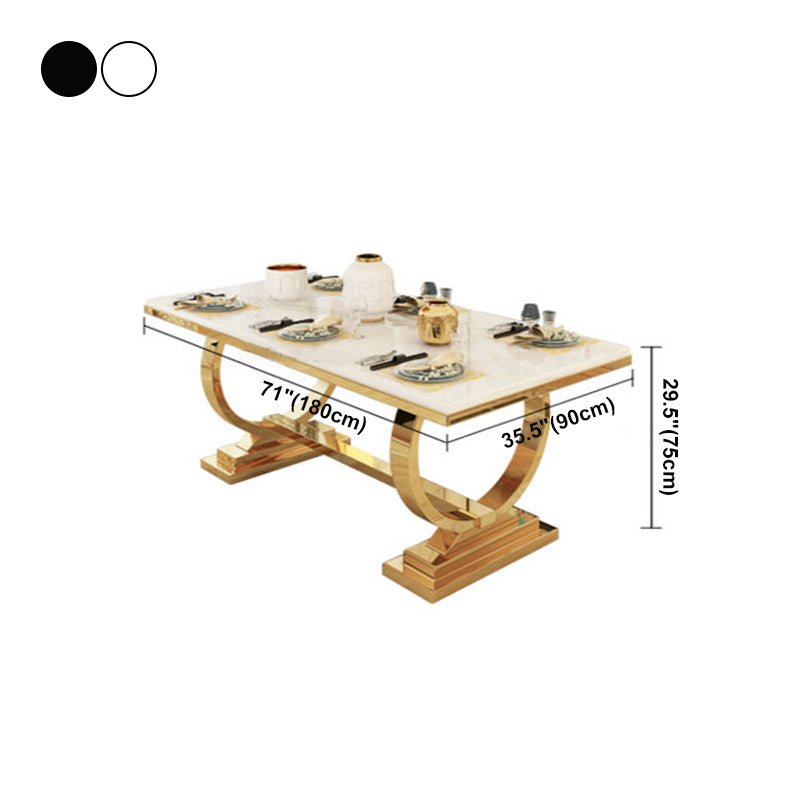 Table à manger rectangulaire bicolore, Table en pierre frittée de luxe avec piédestal