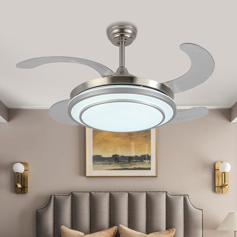 36 "W Nickle Circle Pendant Lüfterbeleuchtung moderne Metall -LED -Schlafzimmer Halbflush -Mount -Licht mit 4 Klingen, Fernbedienung/Frequenzumwandlung und Fernbedienung