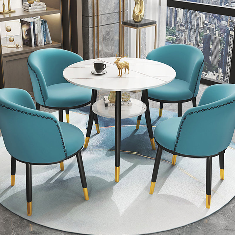 Traditional Luxury Dining Table Round Sintered Stone Table with Black Frame