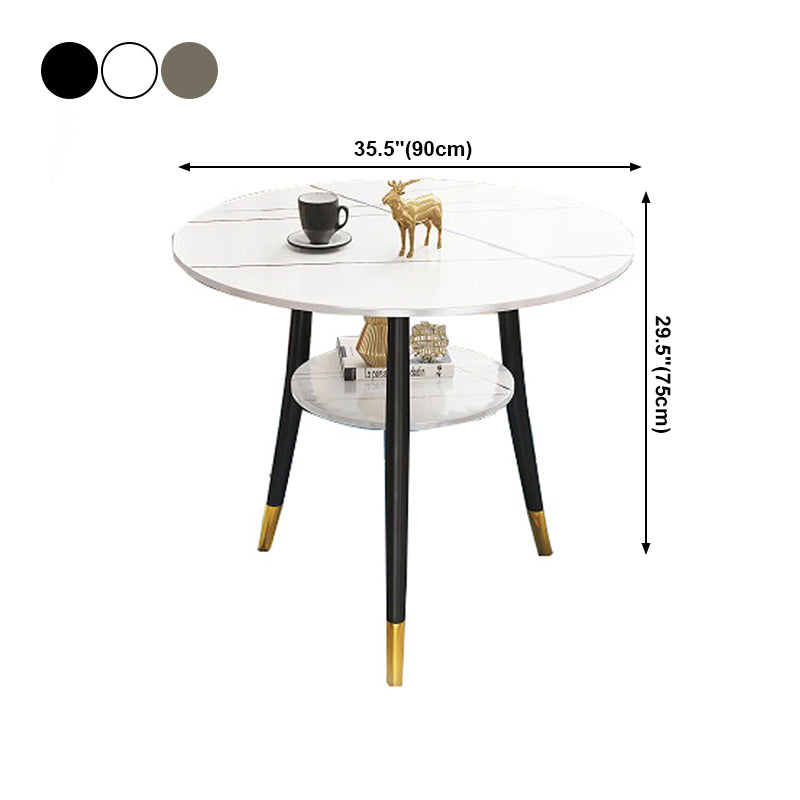 Traditional Luxury Dining Table Round Sintered Stone Table with Black Frame
