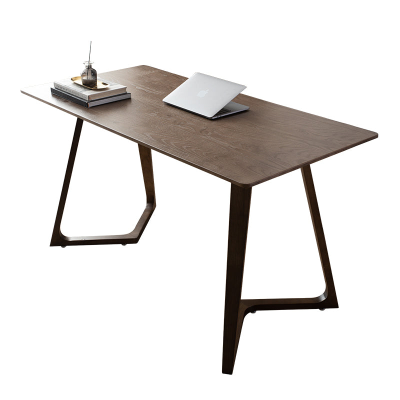 Mesa de comedor industrial con pedestal doble rectangular, mesa fija de color madera con madera maciza