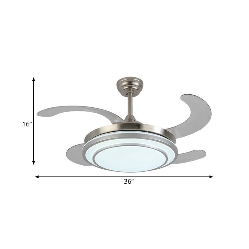 36 "W Nickle Circle Pendant Lüfterbeleuchtung moderne Metall -LED -Schlafzimmer Halbflush -Mount -Licht mit 4 Klingen, Fernbedienung/Frequenzumwandlung und Fernbedienung