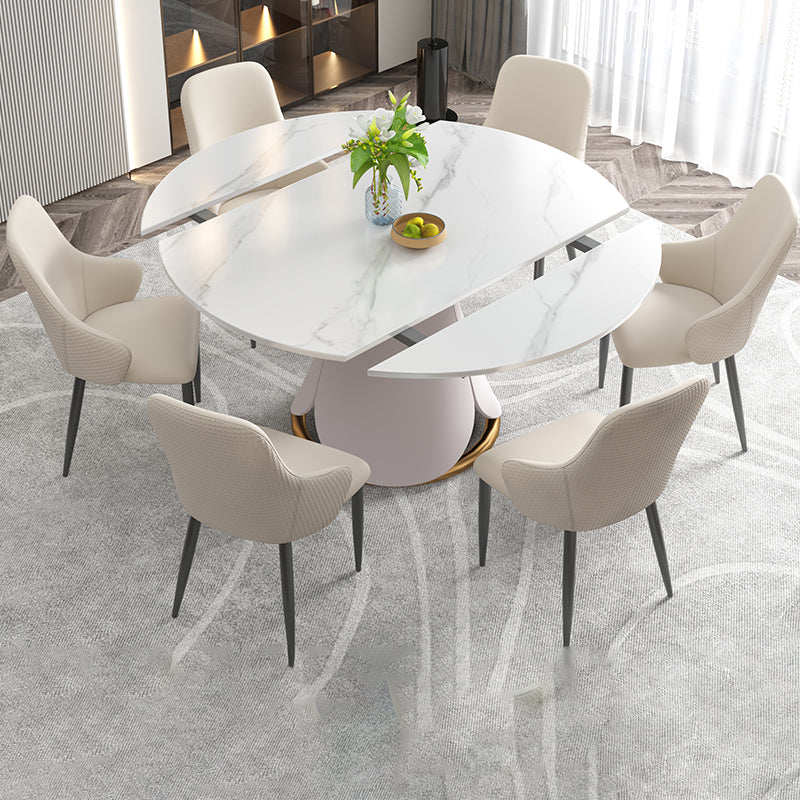 53.1''L Traditional Luxury Dining Table White Sintered Stone Round Table for Home