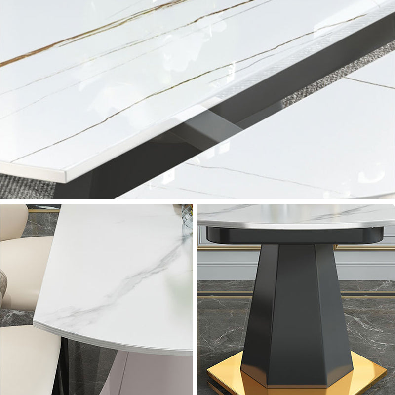 53.1''l Mesa de comedor de lujo tradicional Mesa redonda de piedra sinterizada para el hogar