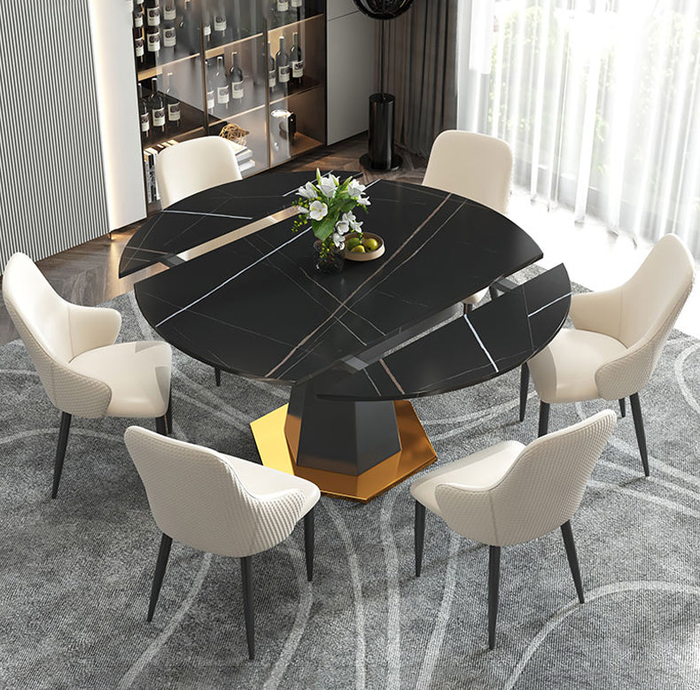 53.1''L Traditional Luxury Dining Table White Sintered Stone Round Table for Home
