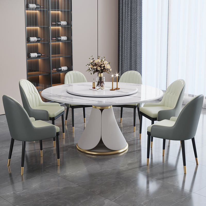 Traditional Luxury Dining Table White Round Sintered Stone Table with Pedestal Base