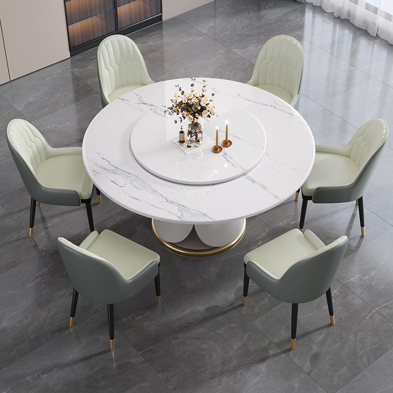Traditional Luxury Dining Table White Round Sintered Stone Table with Pedestal Base