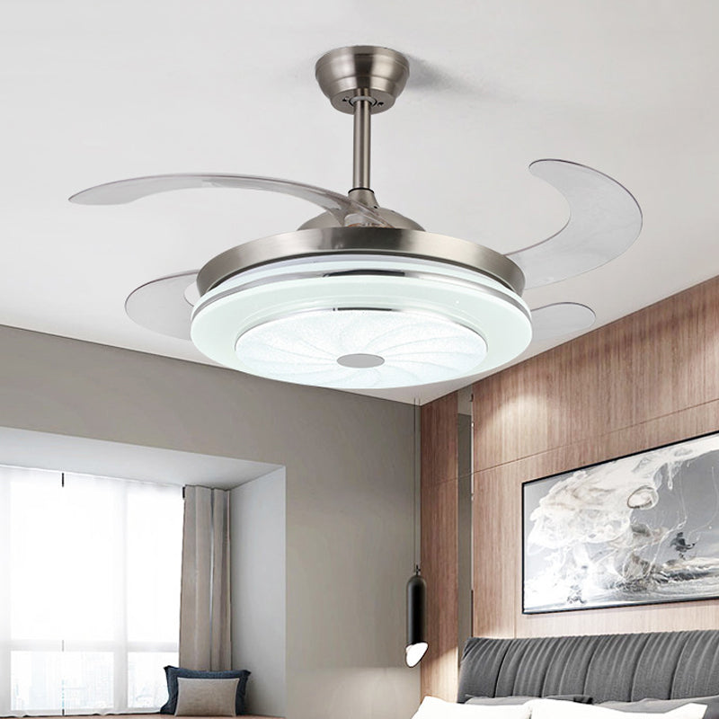 36 "W Hedendaagse cirkelvormige ventilatorlamp LED METAL SEMI MOST VERLICHTING In zilver met 4 bladen voor slaapkamer, afstandsbediening/muurregeling/afstandsbediening en muurregeling
