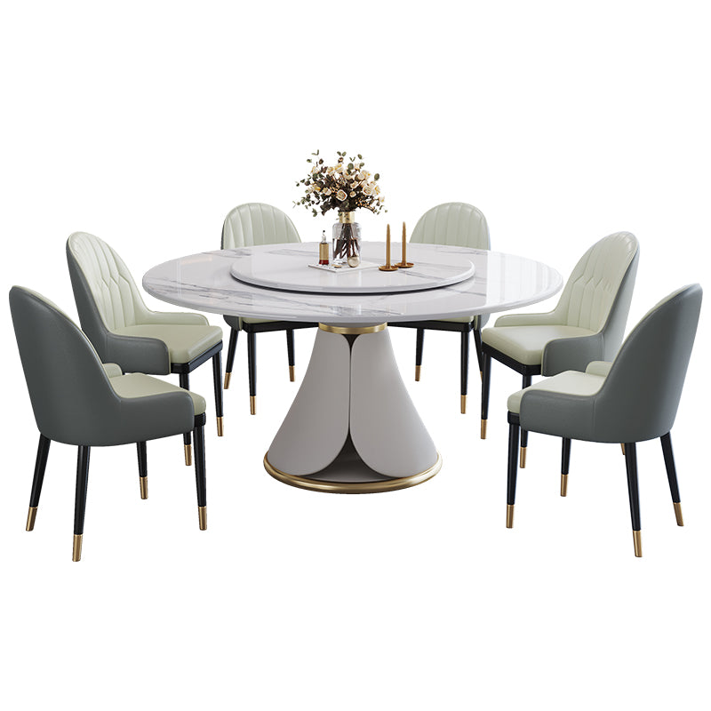 Traditional Luxury Dining Table White Round Sintered Stone Table with Pedestal Base