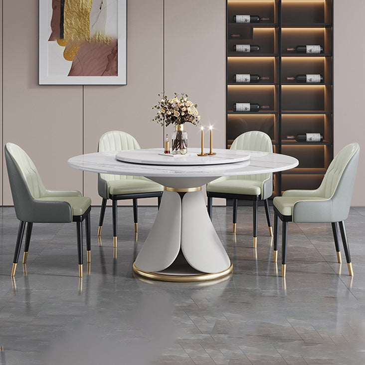 Traditional Luxury Dining Table White Round Sintered Stone Table with Pedestal Base