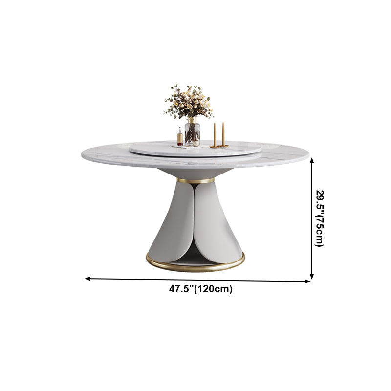 Traditional Luxury Dining Table White Round Sintered Stone Table with Pedestal Base