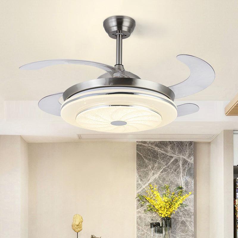36 "W Hedendaagse cirkelvormige ventilatorlamp LED METAL SEMI MOST VERLICHTING In zilver met 4 bladen voor slaapkamer, afstandsbediening/muurregeling/afstandsbediening en muurregeling