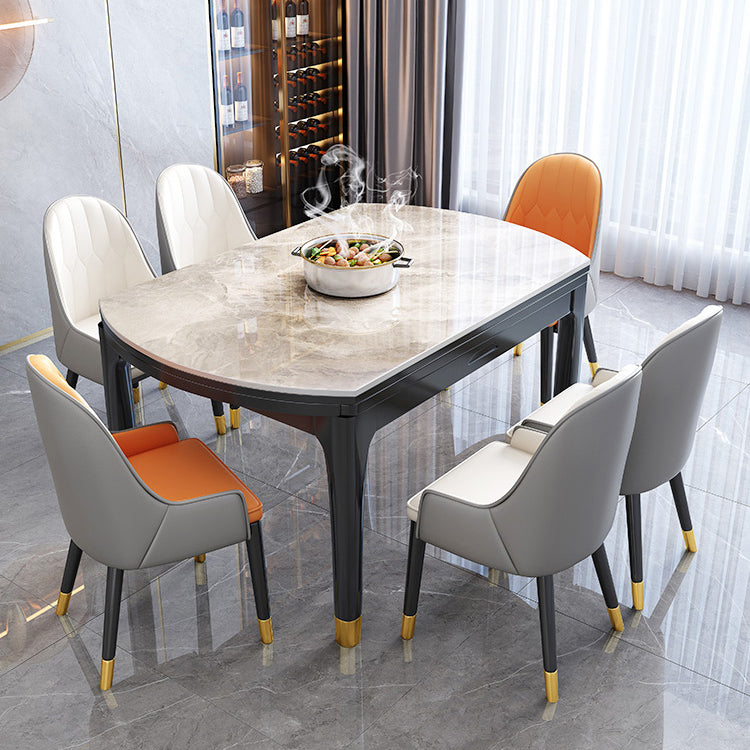 Mesa de comedor de estilo tradicional de lujo, mesa redonda de piedra sinterizada con 4 patas